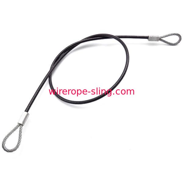 黒いポリ塩化ビニール ワイヤー ロープの添え金の吊り鎖、ループが付いている3000mmの長さケーブルの吊り鎖