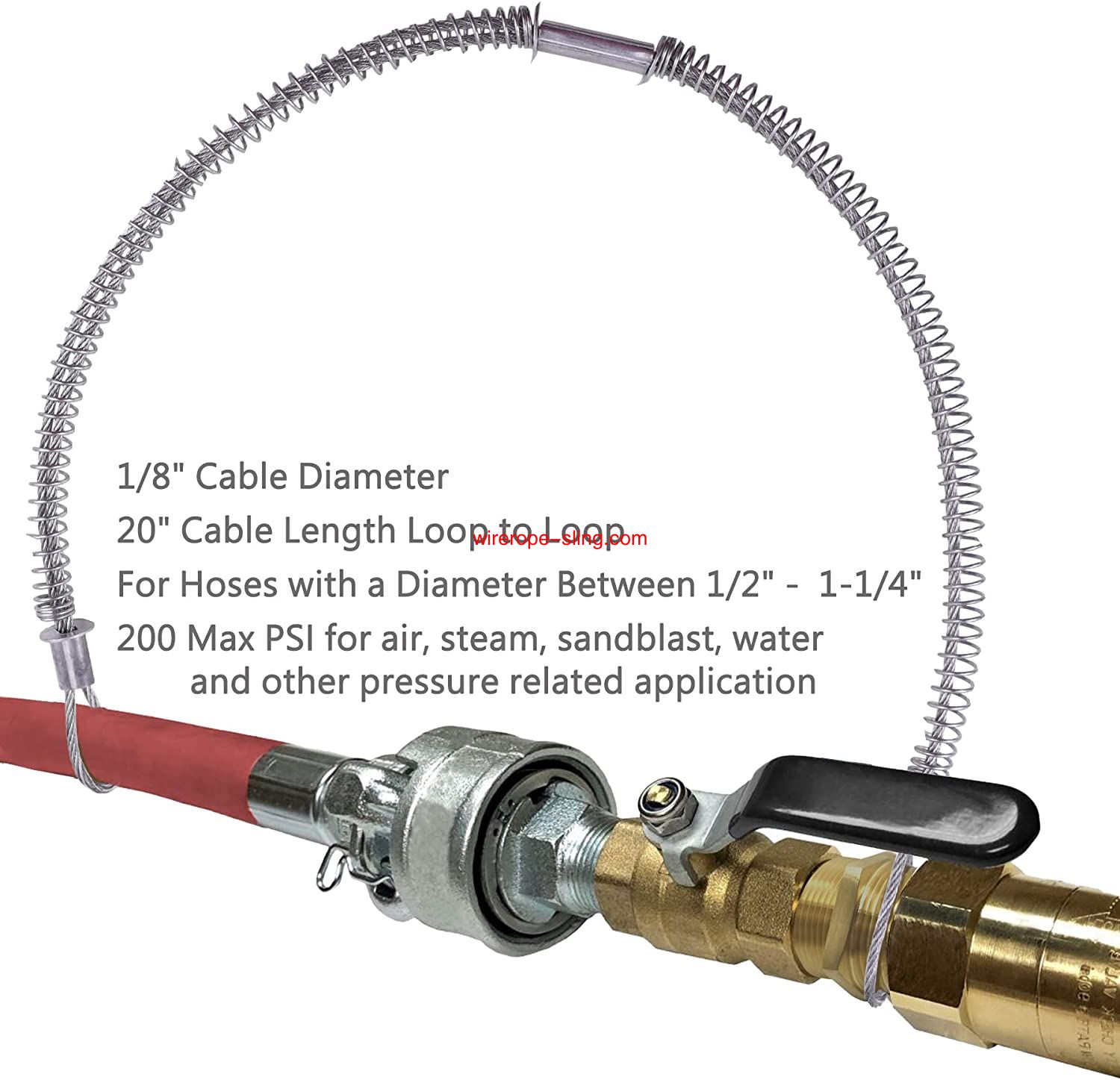 200 psiの1 / 8インチx 20 - 1 / 4インチホース拘束、安全ホイップチェックケーブル、拘束、接続、チェック、油圧、圧力（10パック）